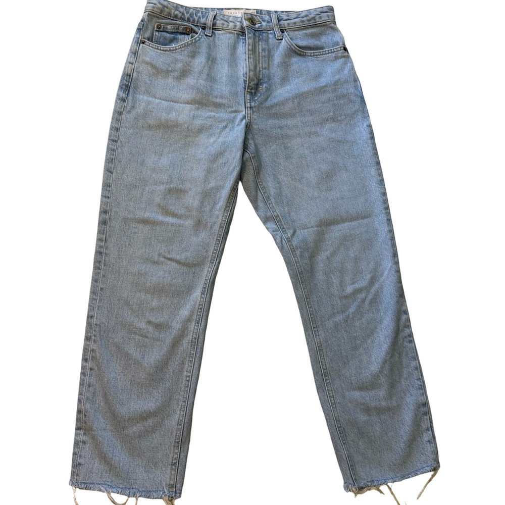 Topshop Cropped High Rise Straight Leg Denim Jeans Raw Hems in Bleach Size 28 - Picture 6 of 11